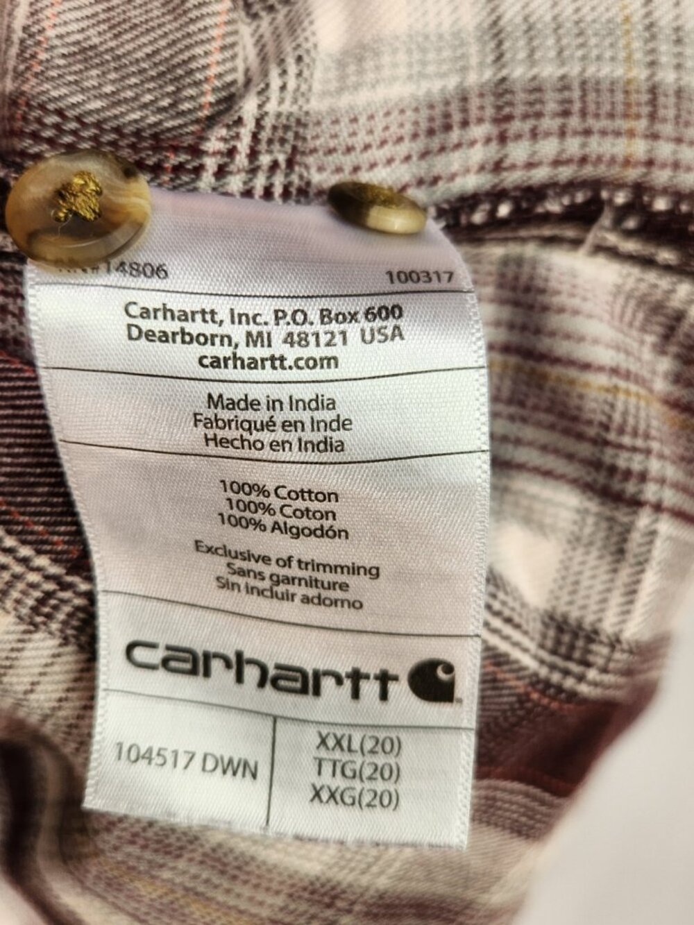 Carhartt Women’s Belton Plaid Hooded Flannel Shirt  Size XXL Brown Outdoor - Picture 6 of 7